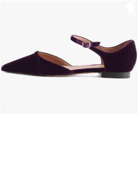 Zszszsu Purple Pointed Toe D'Orsay Flats Comfortable Ankle Strap Ballet Flats